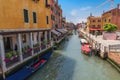 VENICE, ITALY Ã¢â¬â MAY 23, 2017: Traditional narrow canal street with gondolas and old houses in Venice, Italy. Royalty Free Stock Photo